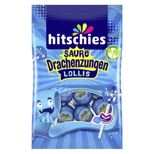 hitschies Saure Drachenzungen Lollis blau 12x128g im Karton